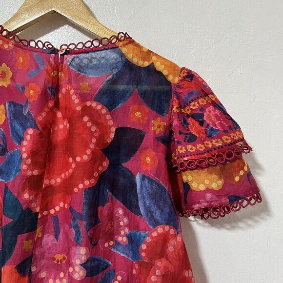 Farm Rio Floral Dream Lightweight Semi Sheer Top Size M Red Tropical Summer NEW - Picture 6 of 12